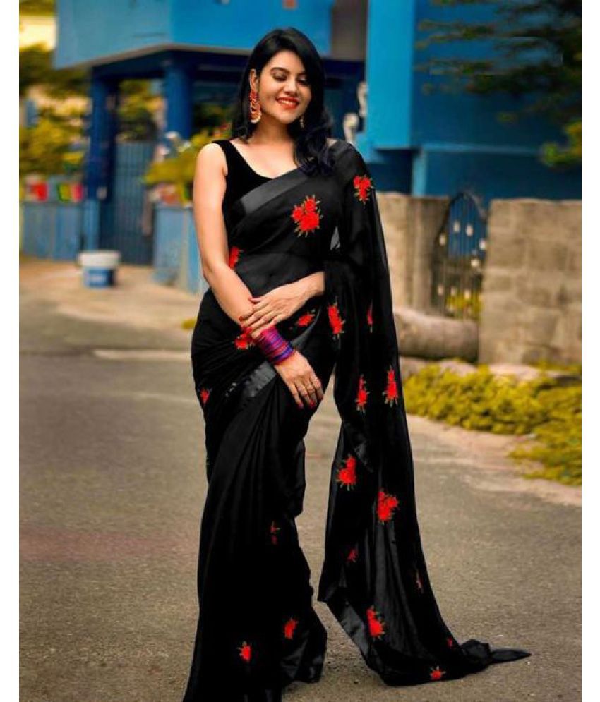     			Bhuwal Fashion - Black Georgette Saree With Blouse Piece (Pack of 1)