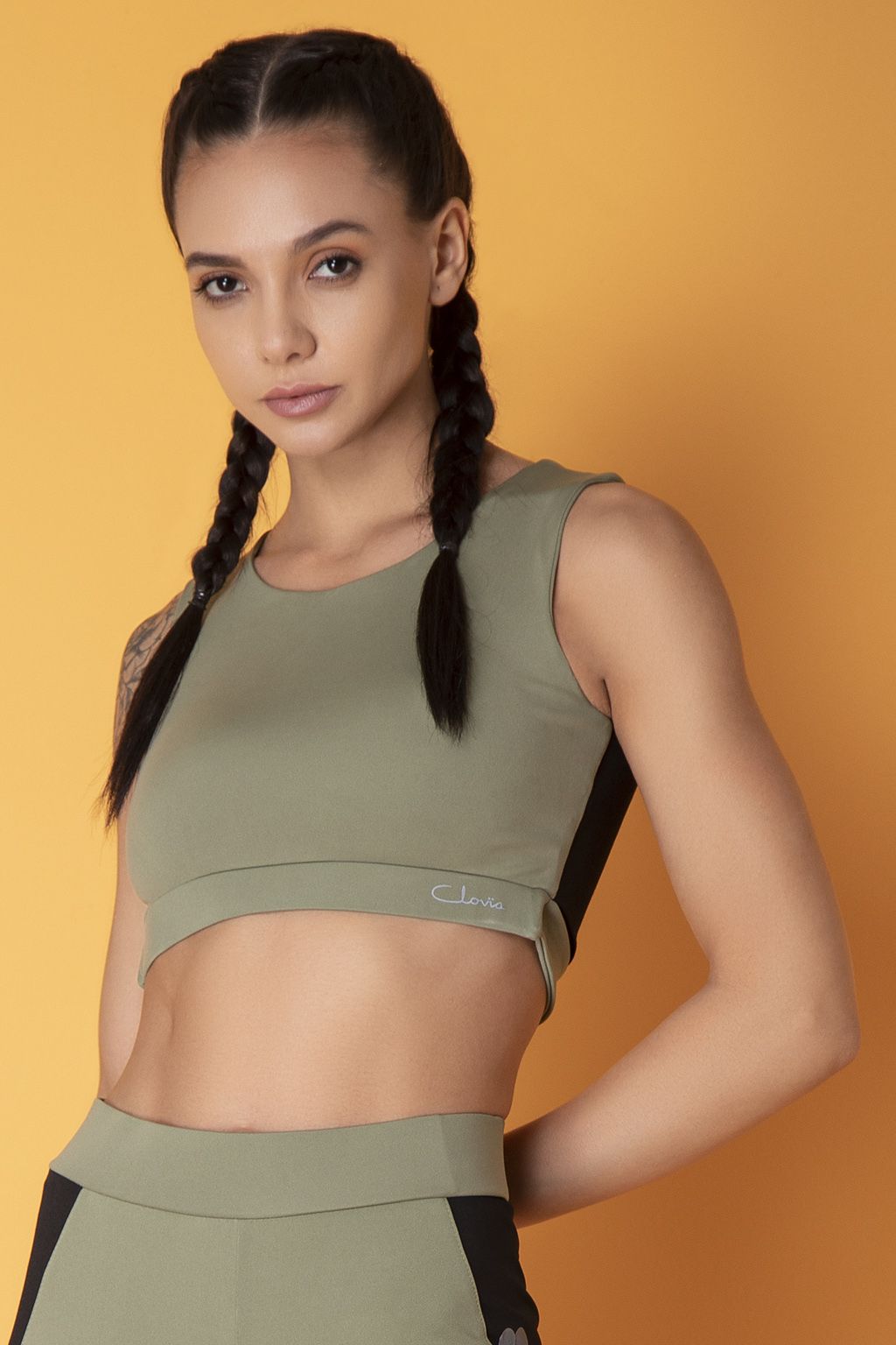     			Clovia Green Polyester Croptop - Single