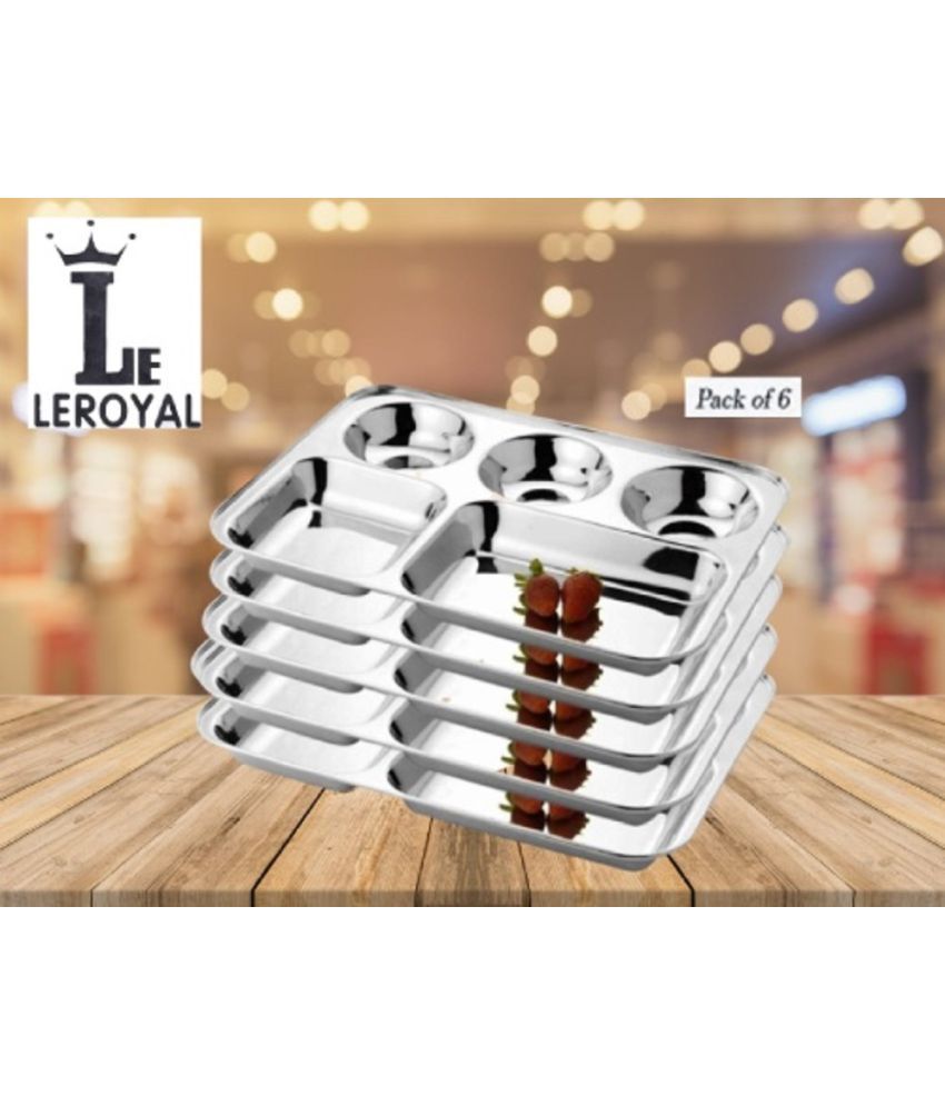    			LEROYAL Plates/thali Stainless Steel Dinner Set of 6 Pieces