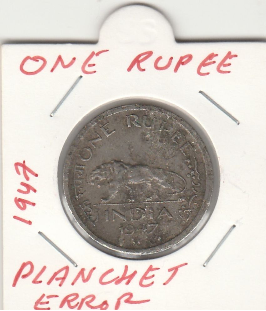     			NUMISMATTECLY  RARE AND COLLECTIBLE- ONE RUPEE INDIA-1947,GEORGE-VITH KING EMPERROR, METAL-COPPER NICKLE IN FINE CONDITION WITH MISS METAL ,PLAINCHET ERROR, HIGHLY COLLECTIBLE,PLEASE CHECK PICTURE CAREFULLY BEFORE ORDER ,PLEASE DONT PLACE FAKE  ORDER.