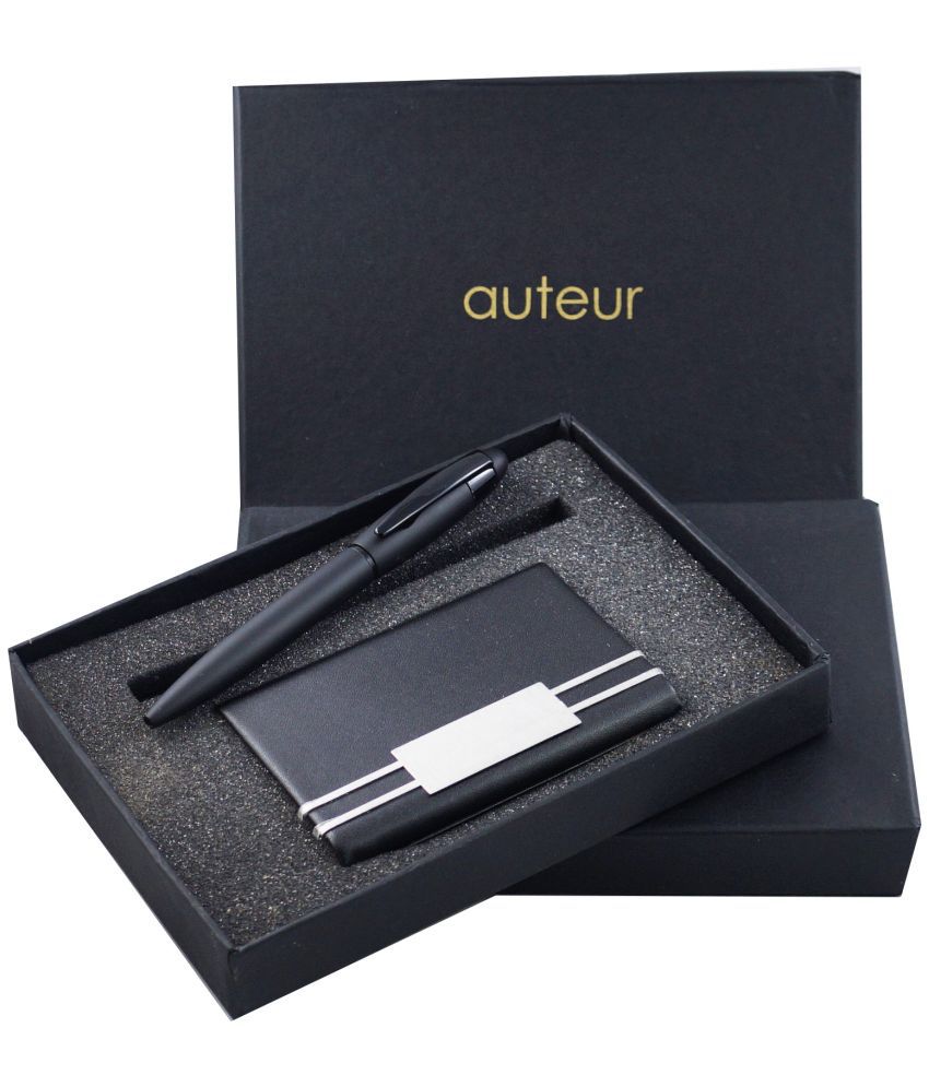     			auteur Gift Set,A  Ball Pen, A Premium RFID Safe Card Wallet, In Black Color Metal Pen & PU Leather Body ATM/Debit/Credit/Visiting Card Holder, Excellent Corporate Gift Set Packed in an Attractive Box.