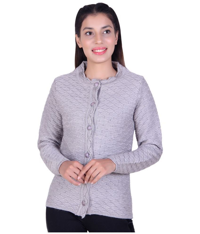     			Varenyam Acrylic Grey Buttoned Cardigans - Single