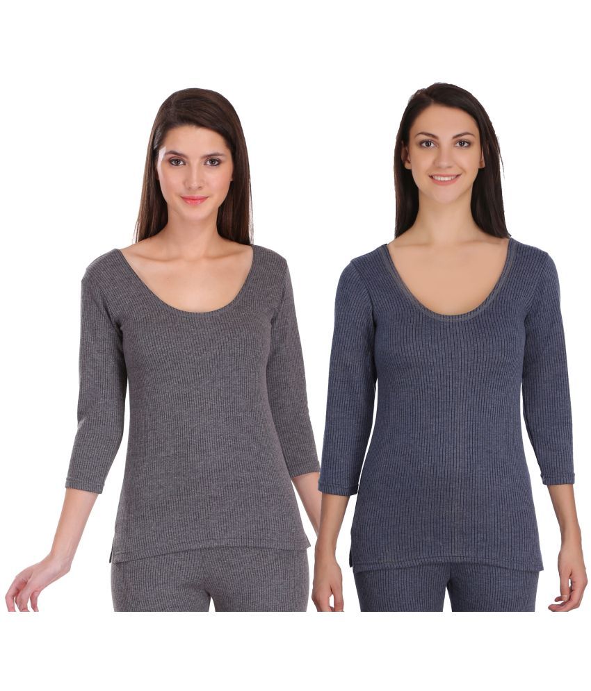     			Selfcare Cotton Blend Topwear - Grey Pack of 2