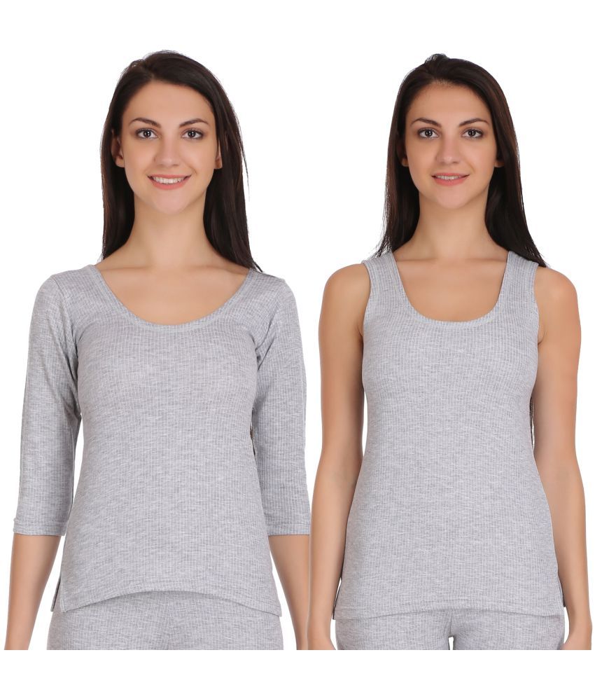     			Selfcare Cotton Blend Topwear - Grey Pack of 2