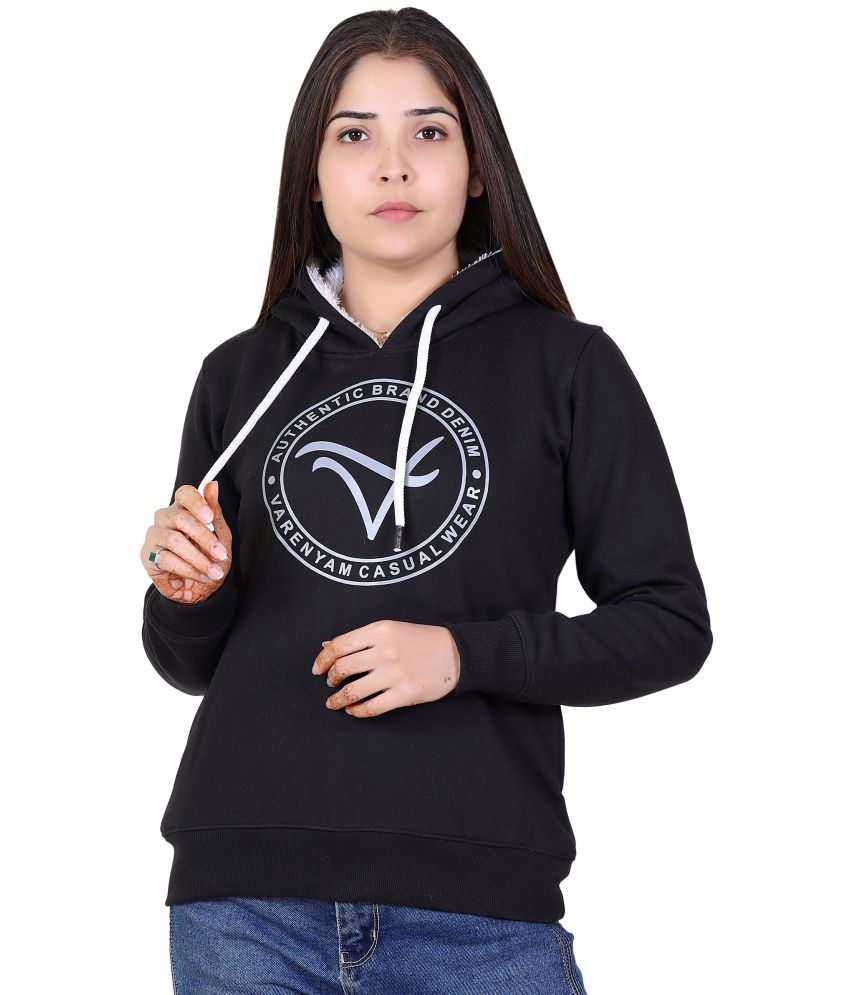     			Varenyam Cotton Fleece Black Hooded Sweatshirt