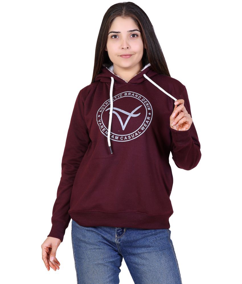     			Varenyam Cotton Fleece Maroon Hooded Sweatshirt