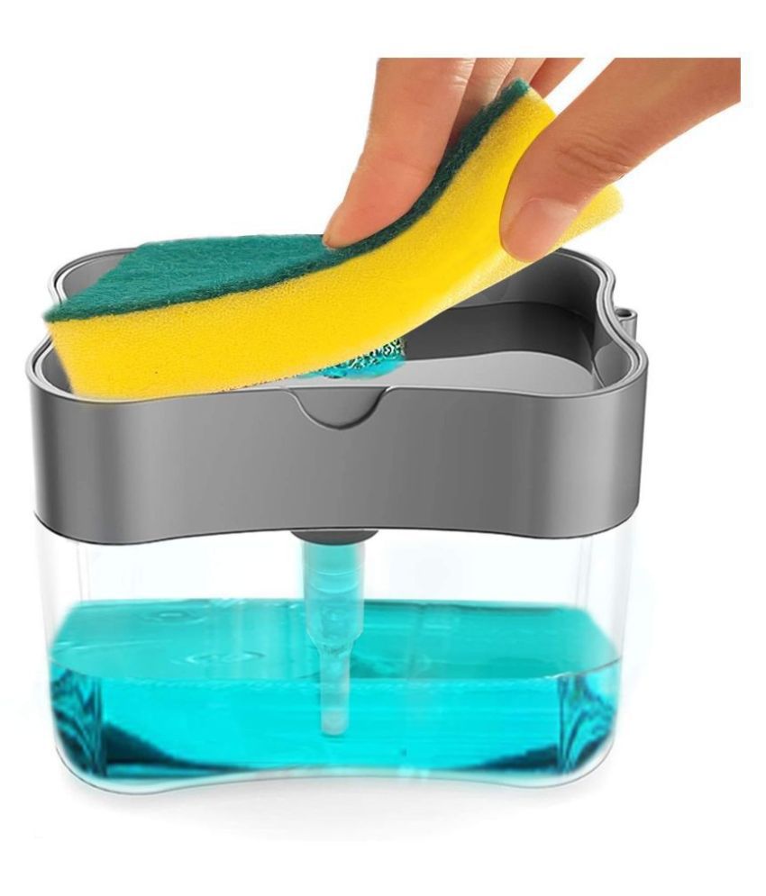     			2 in 1Pump Plastic Dispenser for Dishwasher Liquid Holder (Grey color, Standard, 385ml)