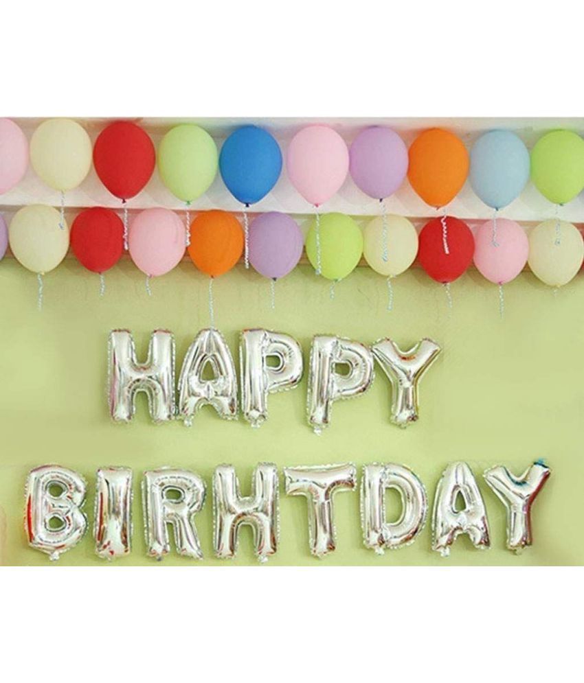     			Balloon Junction Themez Only Happy Birthday Letter Foil Balloon Set, 13 Letters (Silver) / Foil Balloons for 1st Birthday , Boy Birthday , 16th Birthday , 40th Birthday , 50th Birthday or Spouse (Multicolor)
