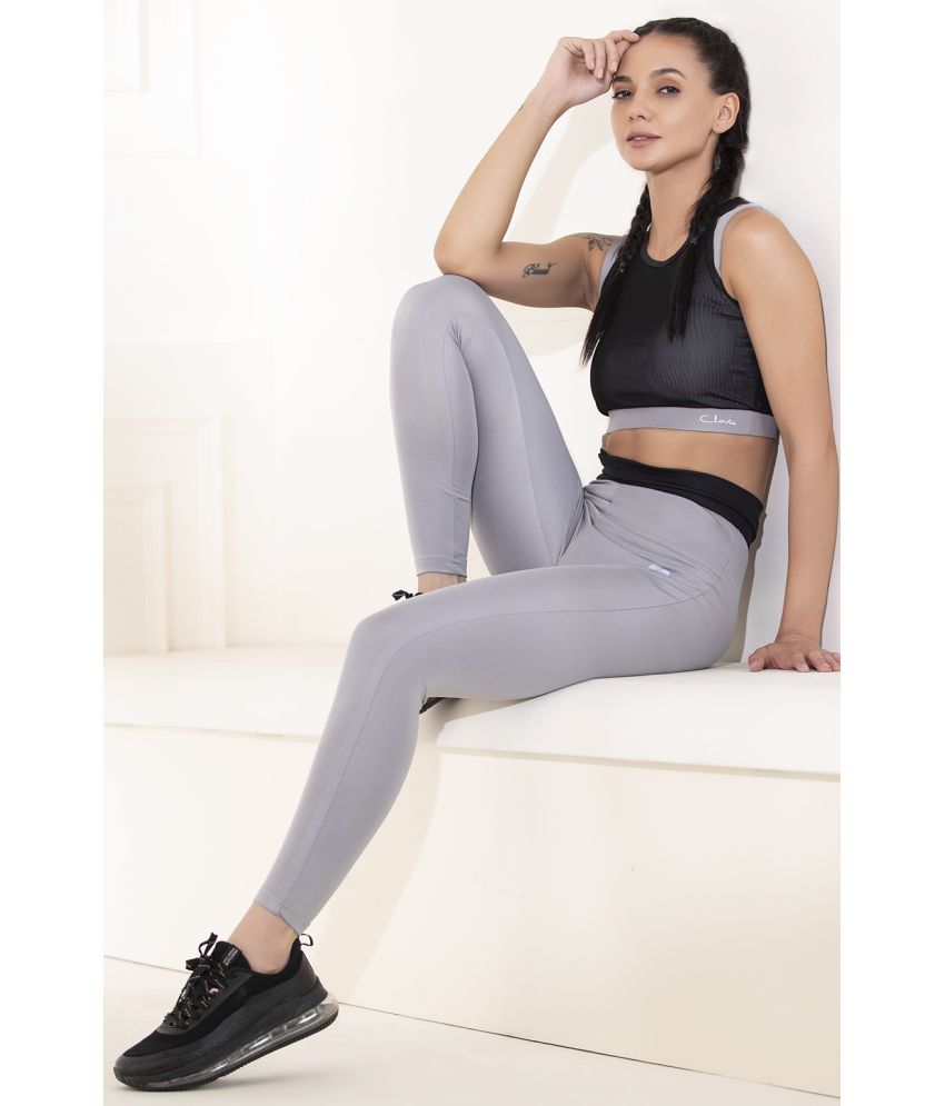     			Clovia Grey Polyester Solid Tights - Single