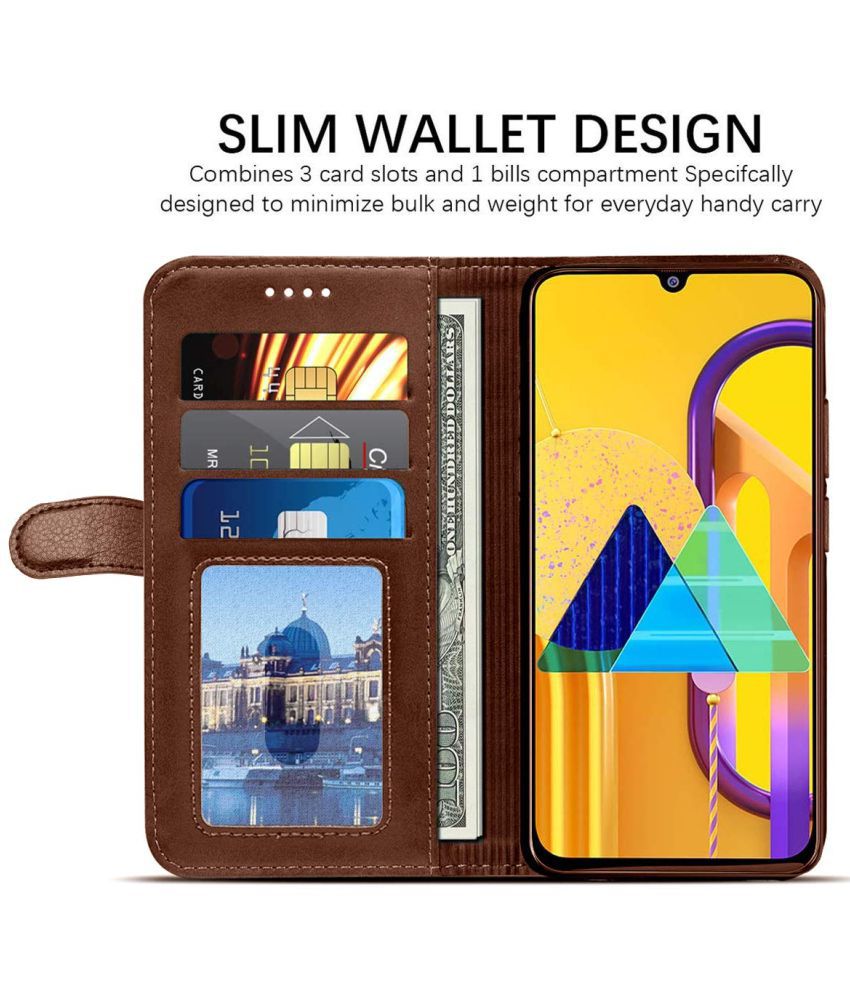     			NBOX Brown Flip Cover For Realme C21Y Viewing Stand and pocket