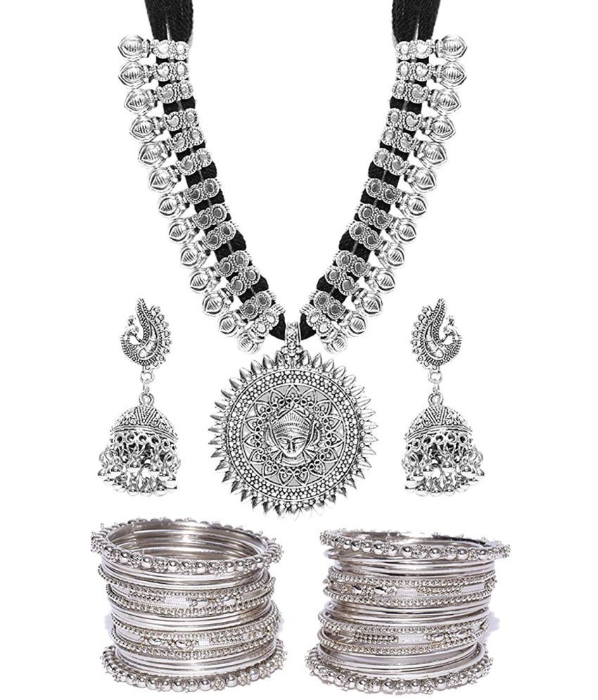     			YouBella Jewellery Sets for Women Silver Plated Afghani Tribal Necklace Jewellery Set with Earrings and Bangles Combo for Girls/Women (2.6)