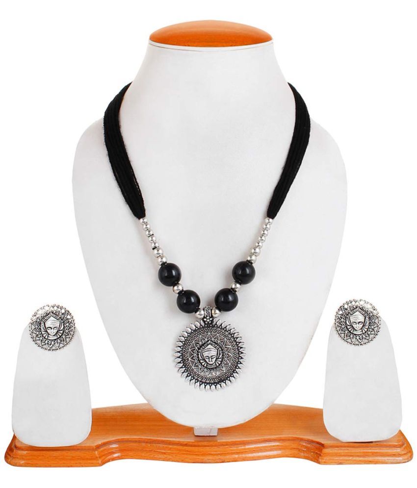     			YouBella Fashion Jewellery Antique Oxidised Tribal Cotton Thread Jewellery Necklace Earring Set for Women & Girls.(Valentine Gift Special). (Black)