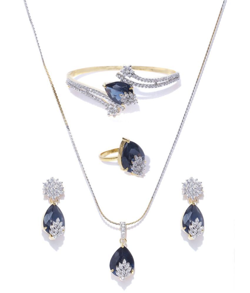     			YouBella Signature Collection American Diamond Combo of Pendant Set/Necklace Set with Earrings, Bracelet and Ring for Girls and Women (Blue)