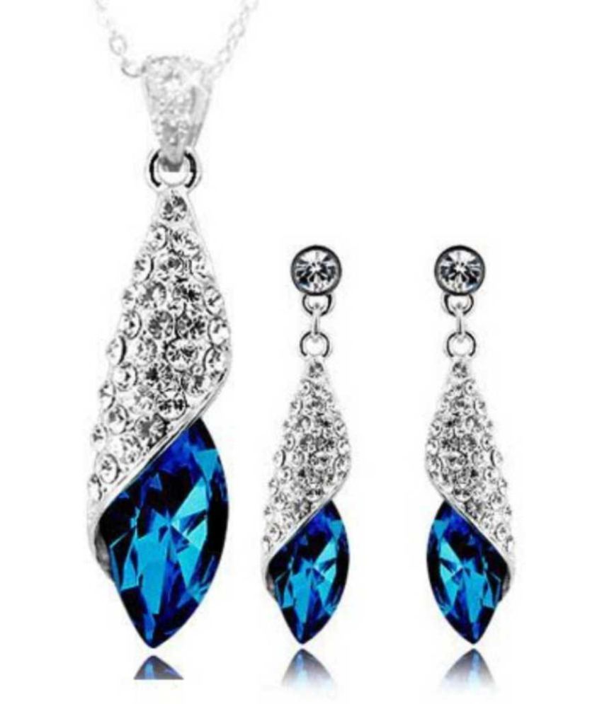     			YouBella Blue Crystal Necklace with Earrings for Women - Combo Pack