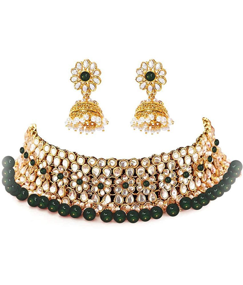     			YouBella Jewellery Sets for Women Gold Plated Kundan Wedding Bridal Necklace Jewellery Set with Earrings for Girls/Women (Green)