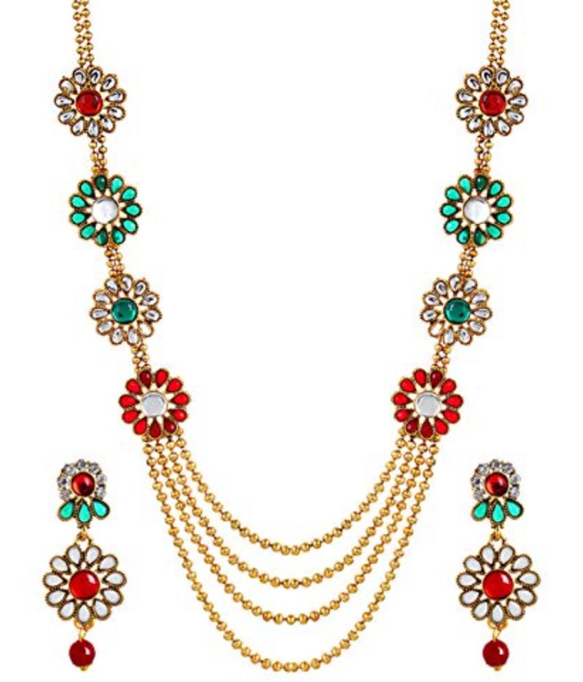     			YouBella Gold Alloy Antique Kundan Traditional Necklace Set with Earrings for Women