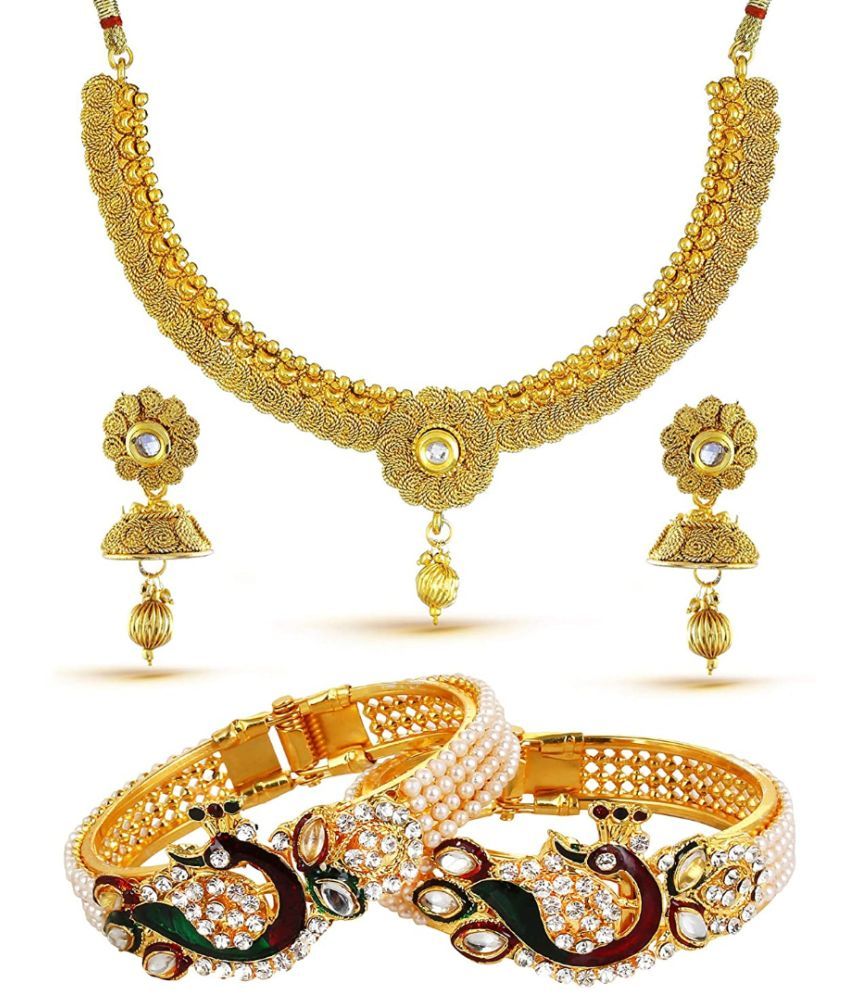     			YouBella Jewellery Sets for Women Gold Plated Necklace Jewellery Set with Earrings and Bangles Combo for Girls/Women