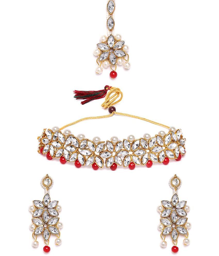     			YouBella Jewellery Sets for Women Gold Plated Wedding Bridal Necklace Jewellery Set with Earrings for Girls/Women (Red)