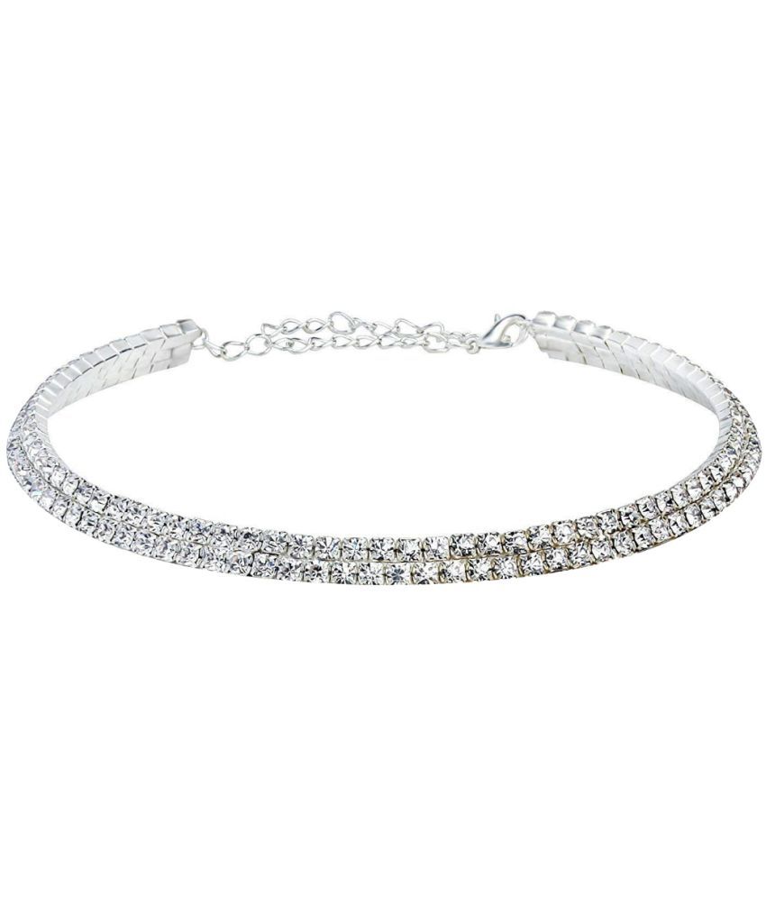     			YouBella Fashion Jewellery Silver Crystal Rhinestone Choker Necklace for Women.(Valentine Gift Special). (Two line)