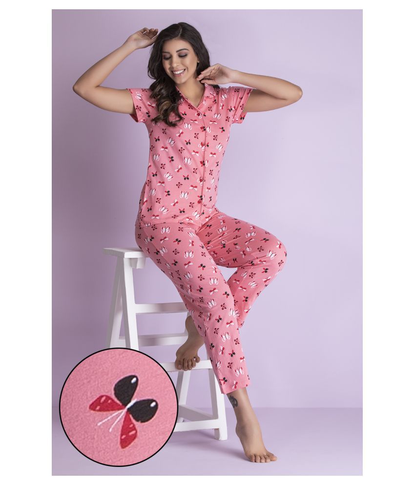     			Clovia Cotton Nightsuit Sets - Pink Pack of 2
