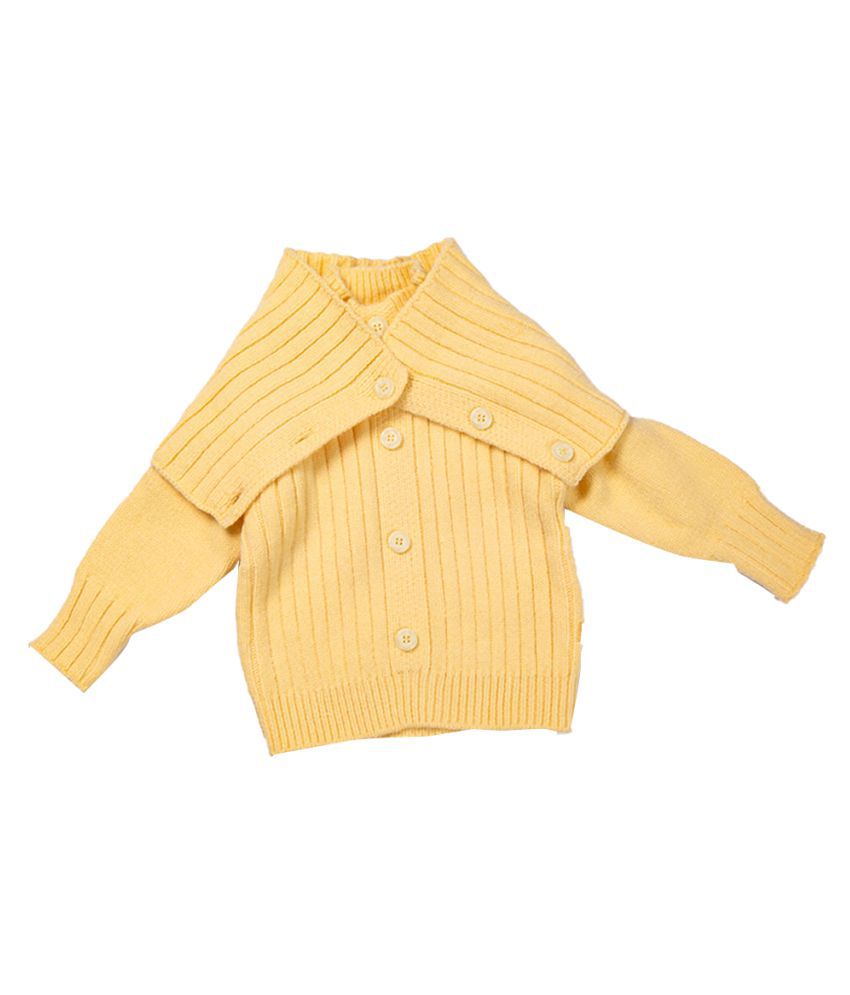 Hopscotch Girls Acrylic Fibres Long Sleeves Solid Cardigans in Yellow Color For Ages 3-4 Years (HZT-3735523)