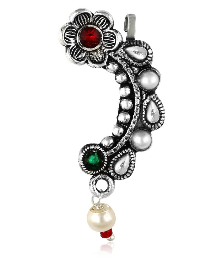     			Vighnaharta Oxidised Gold with Artificial stone and beads  with Peals Alloy Maharashtrian Nath Nathiya./ Nose Pin for women - VFJ1055NTH-Press