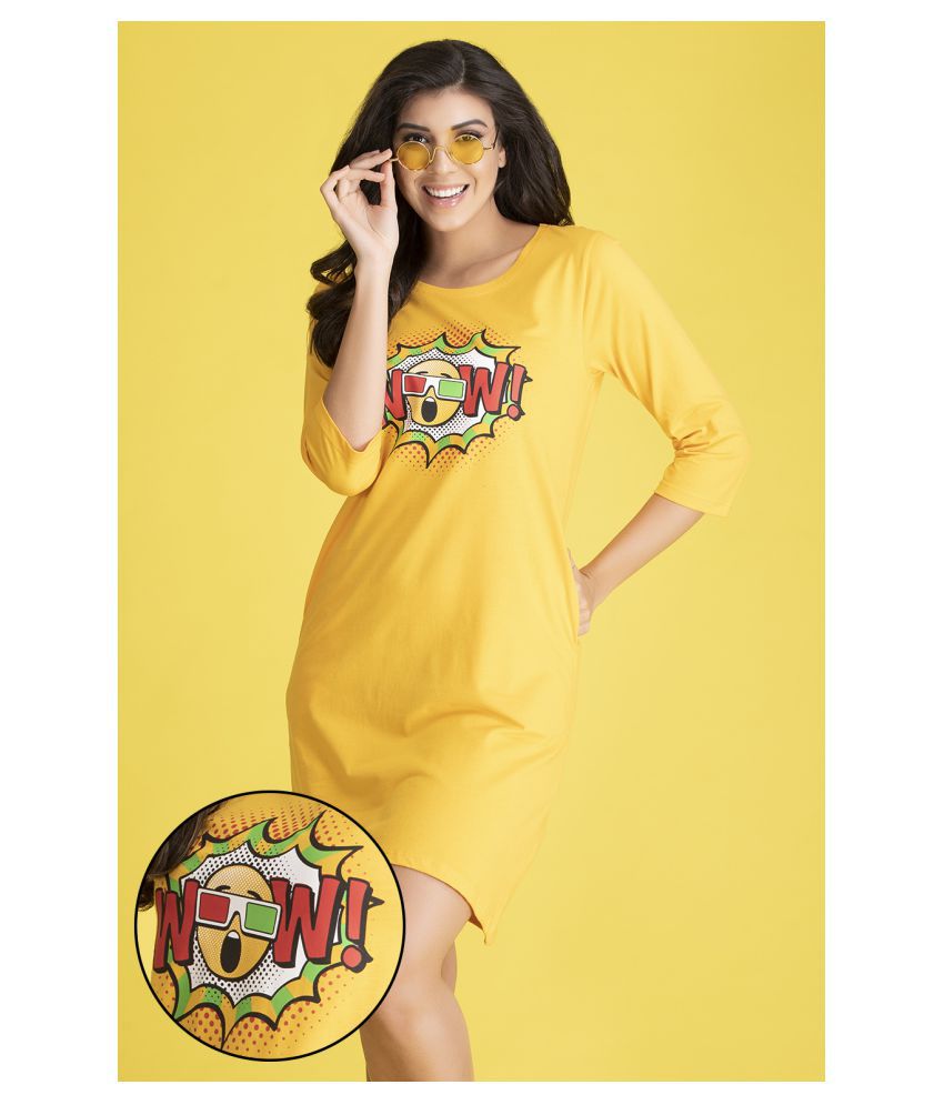     			Clovia Cotton Night Dress - Yellow