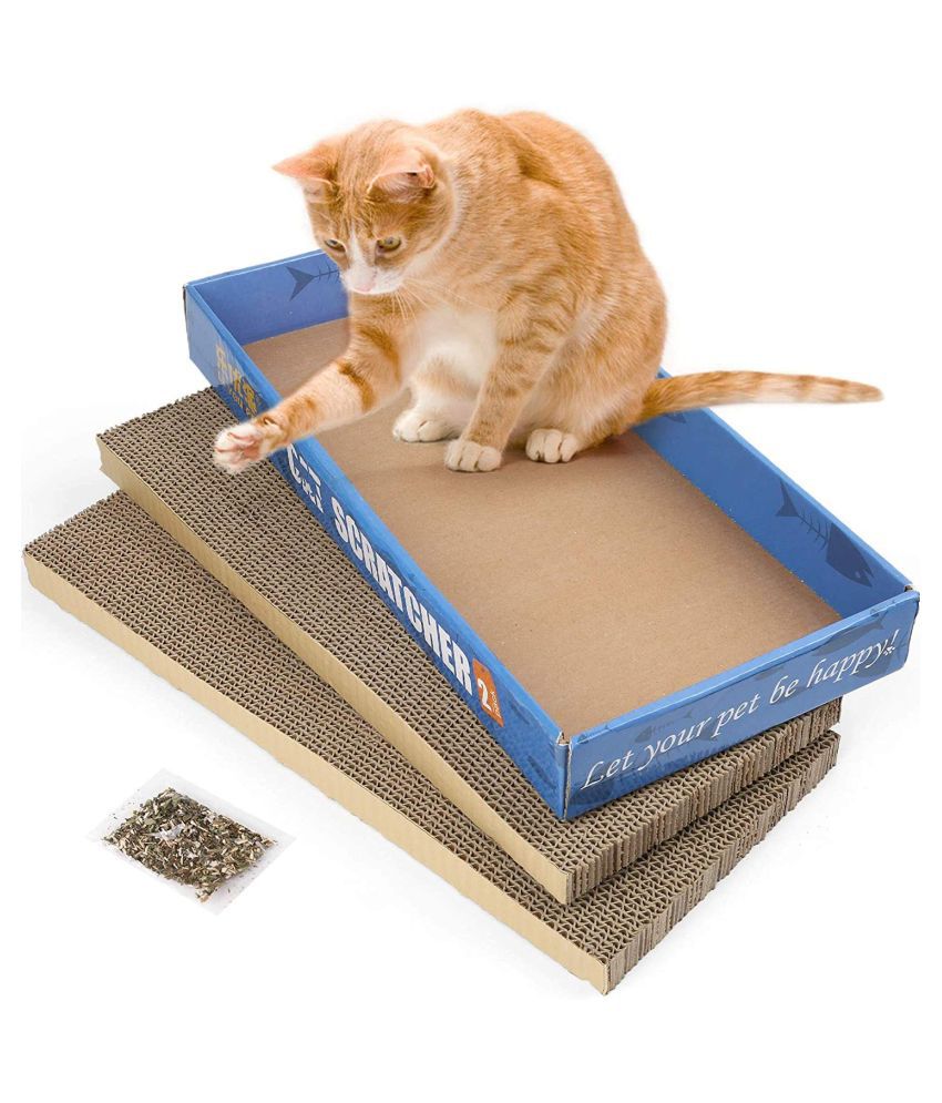 Emily Pets Cat Scratcher Pads, Wide Recycle Corrugated Cat Scratching Pad, Reversible Cat Scratcher Cardboard Lounge Sofa Bed Replacement with Box, 100% Organic Catnip Included