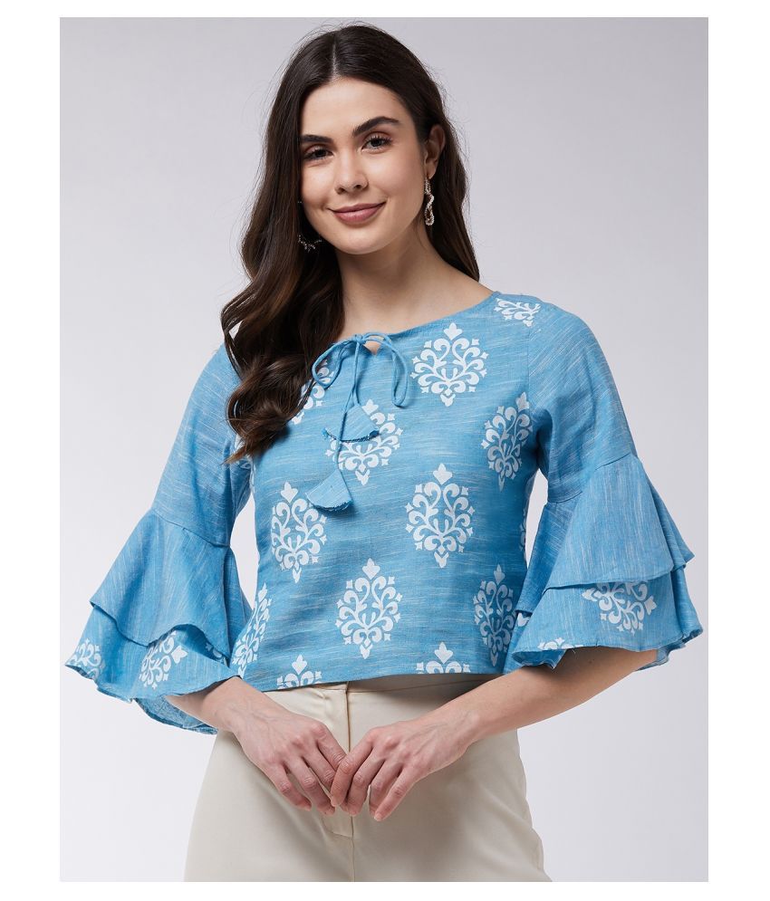     			Pannkh Cotton Regular Tops - Blue Single