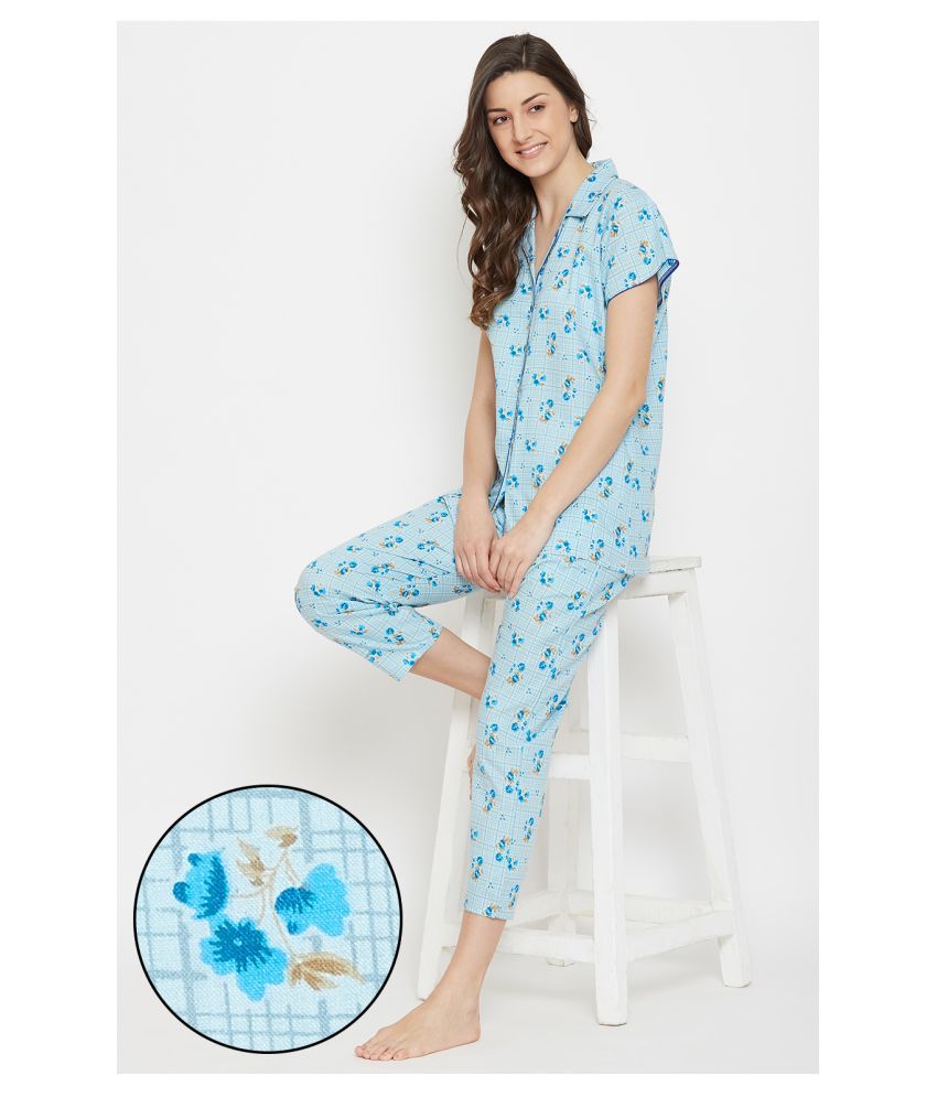     			Clovia Cotton Nightsuit Sets - Blue Pack of 2