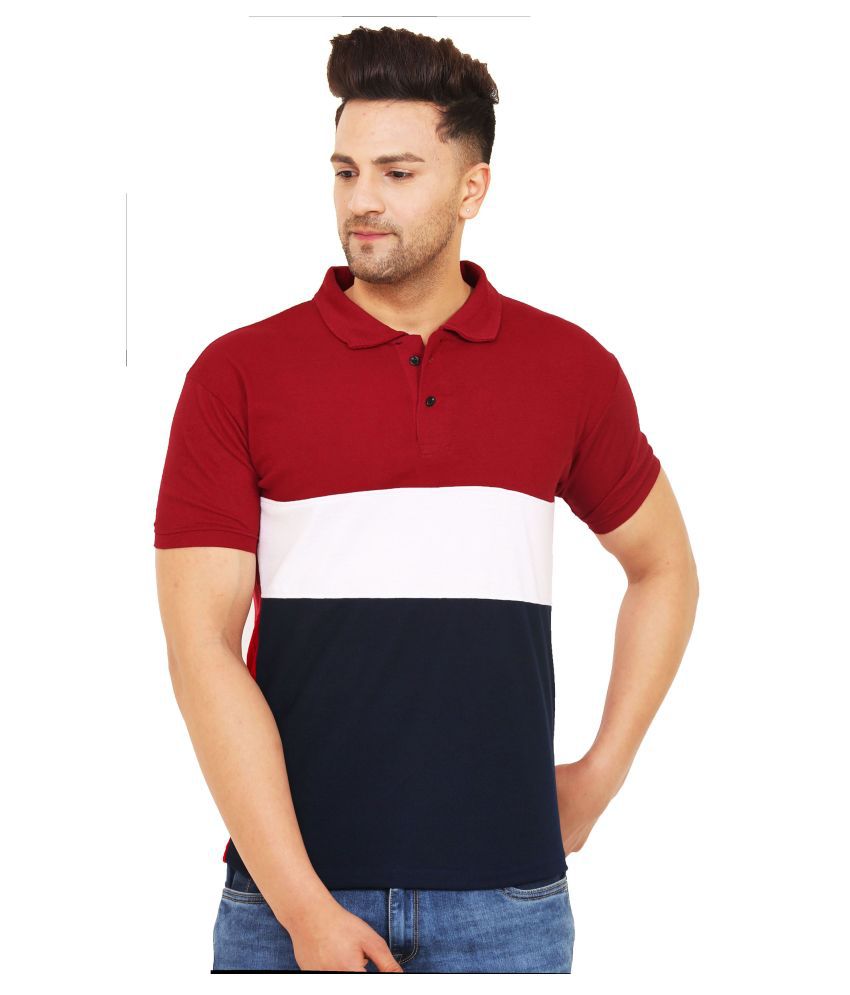    			Leotude Cotton Blend Maroon Color Block Polo T Shirt Single Pack
