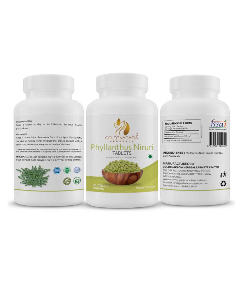     			GOLDENACACIA HERRBALS Phyllanthus 1000mg 90 Tablet Tablets 1 mg