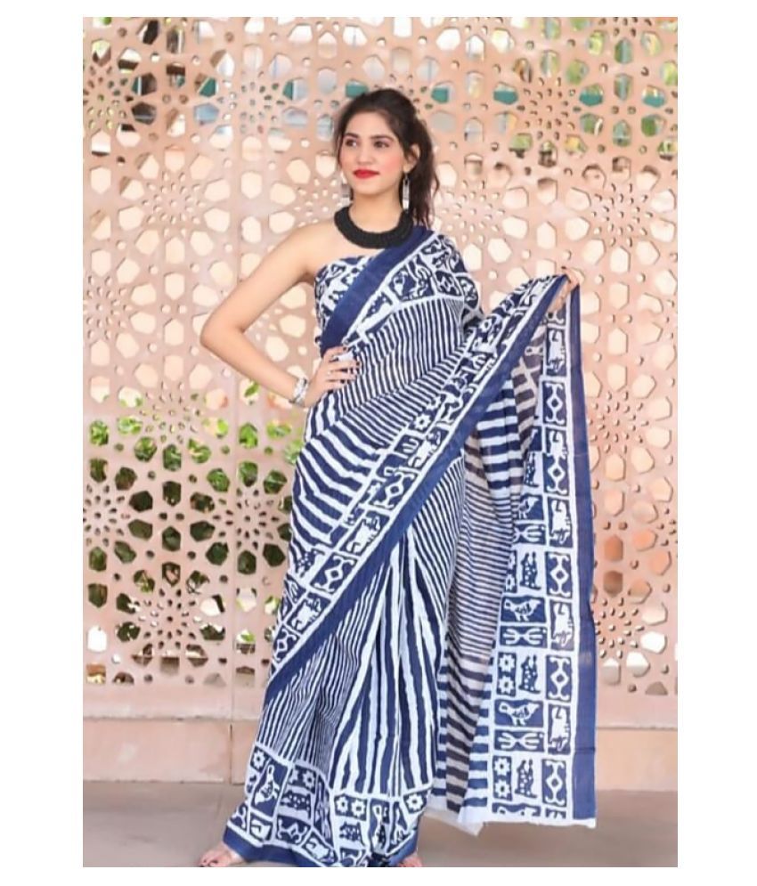     			PINKCITY TRADE WORLD Blue Malmal Saree -