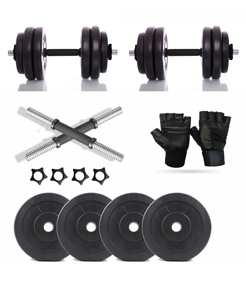 GYM INSANE 12 KG (3KG X 4 ) PVC Weight plate for home gym combo 14” Dumbbell rod with lock & Gloves for gym equipment