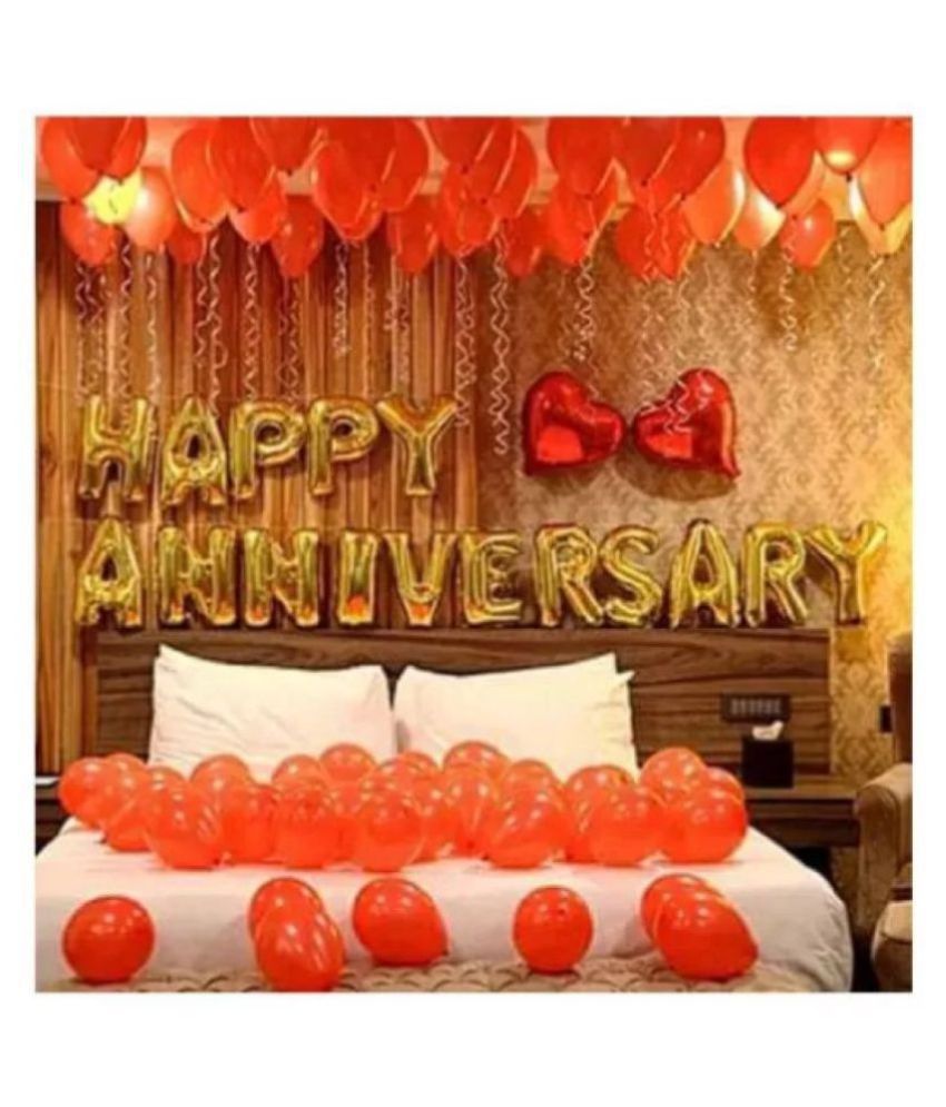     			PACKAGE INCLUDE : HAPPY ANNIVERSARY (GOLDEN) LETTERS FOIL BALLOONS + 2 RED HEART FOIL BALLOONS + 50 RED PARTY DECORATIONS BALLOONS