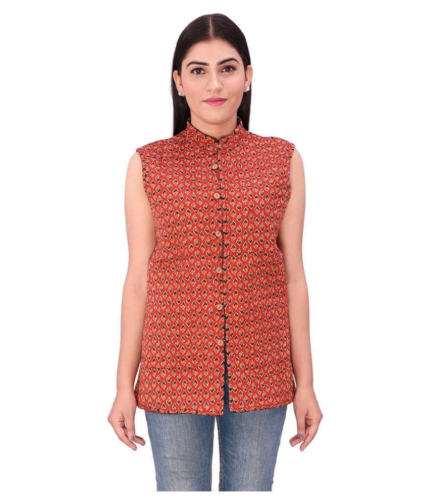     			Raj Cotton Red Ethnic Jacket Single