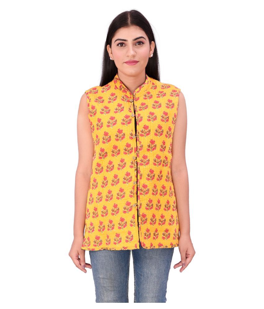     			Raj Cotton Yellow Ethnic Jacket Single