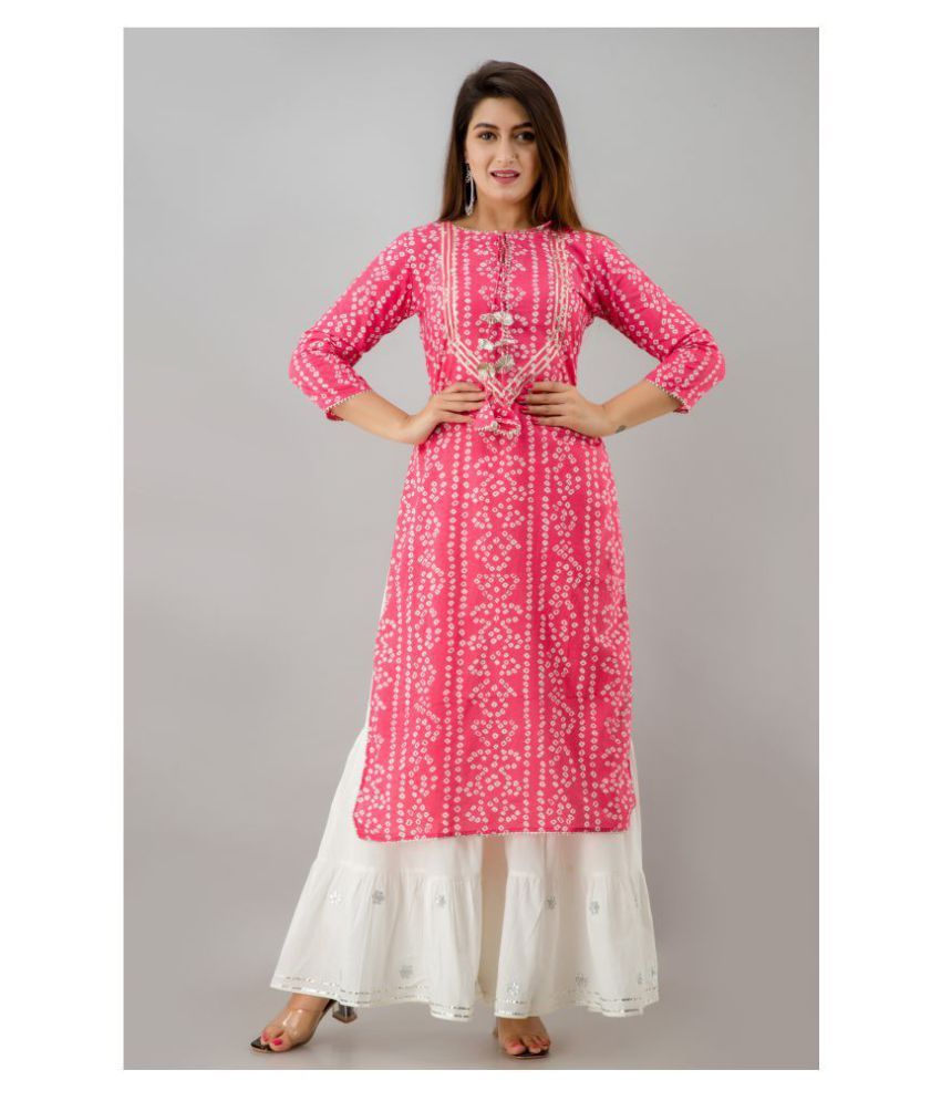     			SAART BUNAAI - Pink Straight Cotton Blend Women's Stitched Salwar Suit ( Pack of 1 )