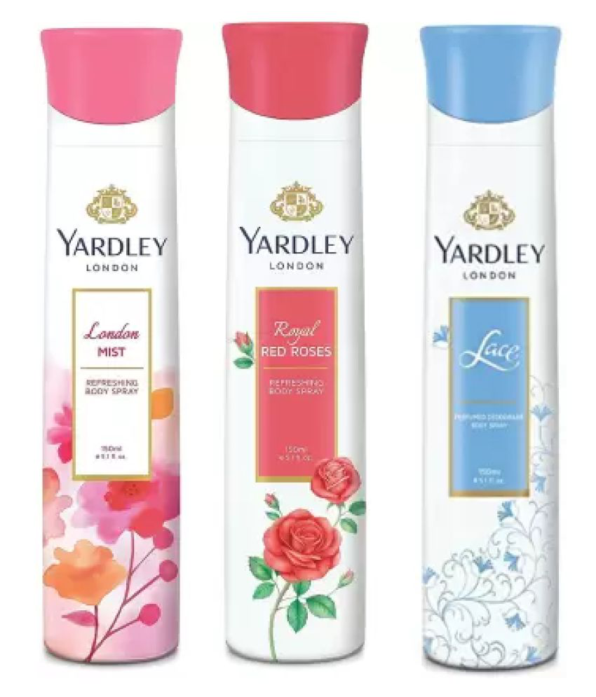     			Yardley London Women London Mist, Royal Red Rose and Lace Deodorant Spray - For Women,150ML Each (Pack of 3)
