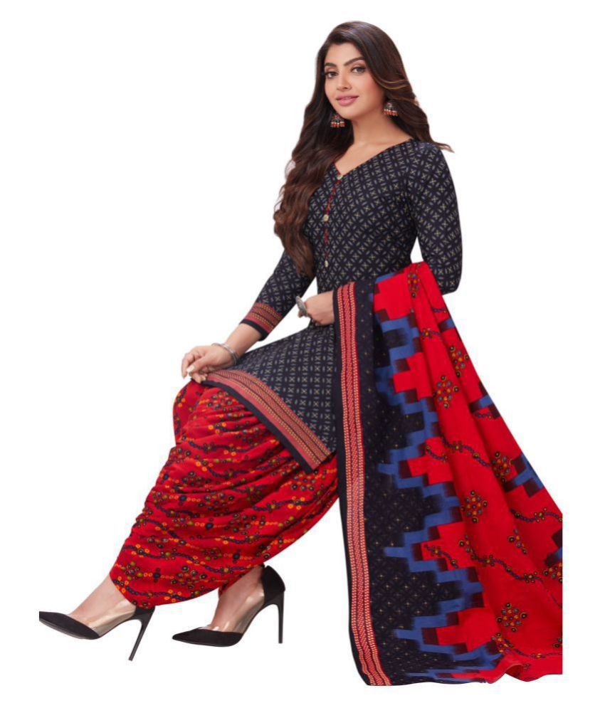     			shree jeenmata collection Black,Red Viscose Unstitched Dress Material - Single