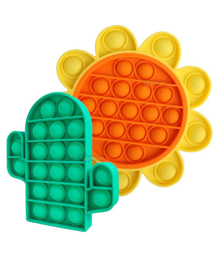 Toyshine Pack of 2 - Heavy Cactus and Sunflower- Fidget Popping Sounds Toy, BPA Free Silicone, Push Bubbles Toy for Autism Stress Reliever, Sensory Toy Pop It Toy