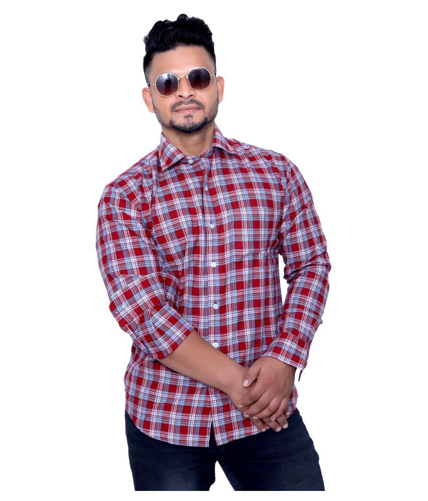     			Aish N Ridh Cotton Regular Fit Checks Men's Casual Shirt - Red ( Pack of 1 )