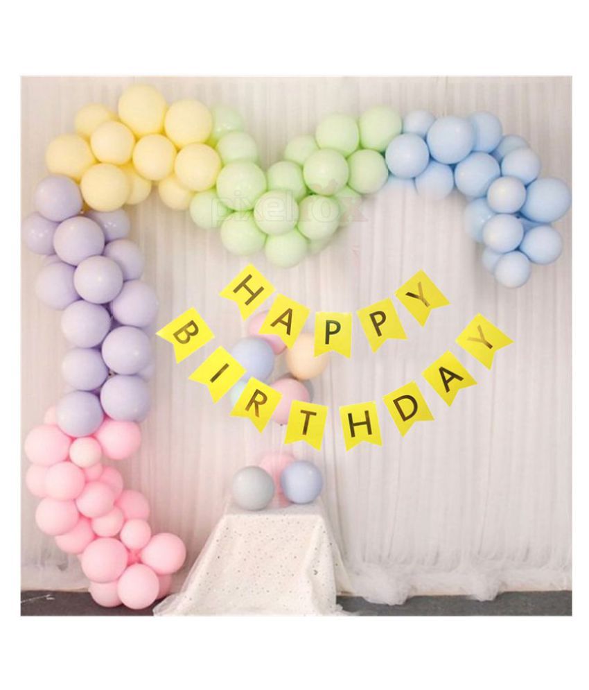     			Kiran Enterprises Happy Birthday Banner (Yellow) + Multi Candy Balloons (Pack of 50)