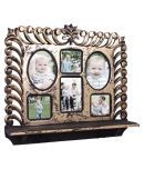 Home Sparkle Wall Shelf W/Photoframe & Hooks Engineered Wood (Golden Black) (56 x11 x48)