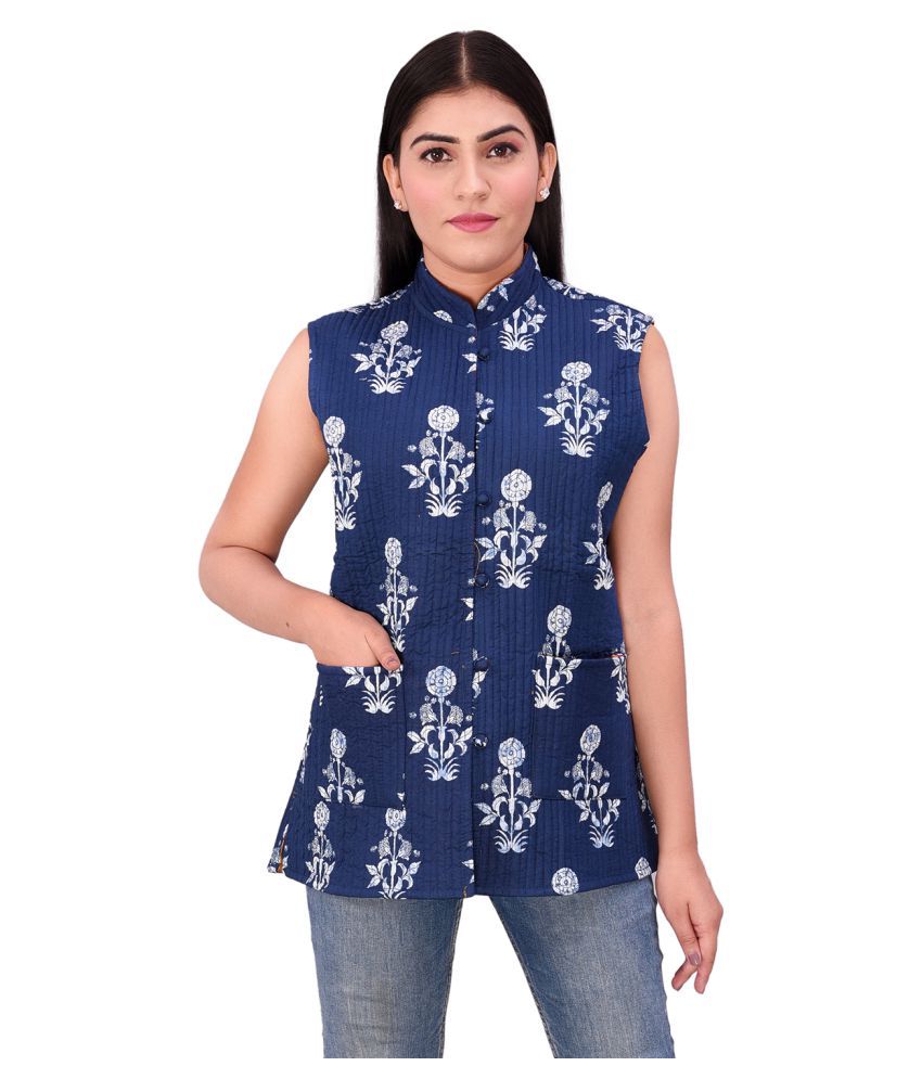 Buy Apratim Cotton Blue Ethnic Jacket 