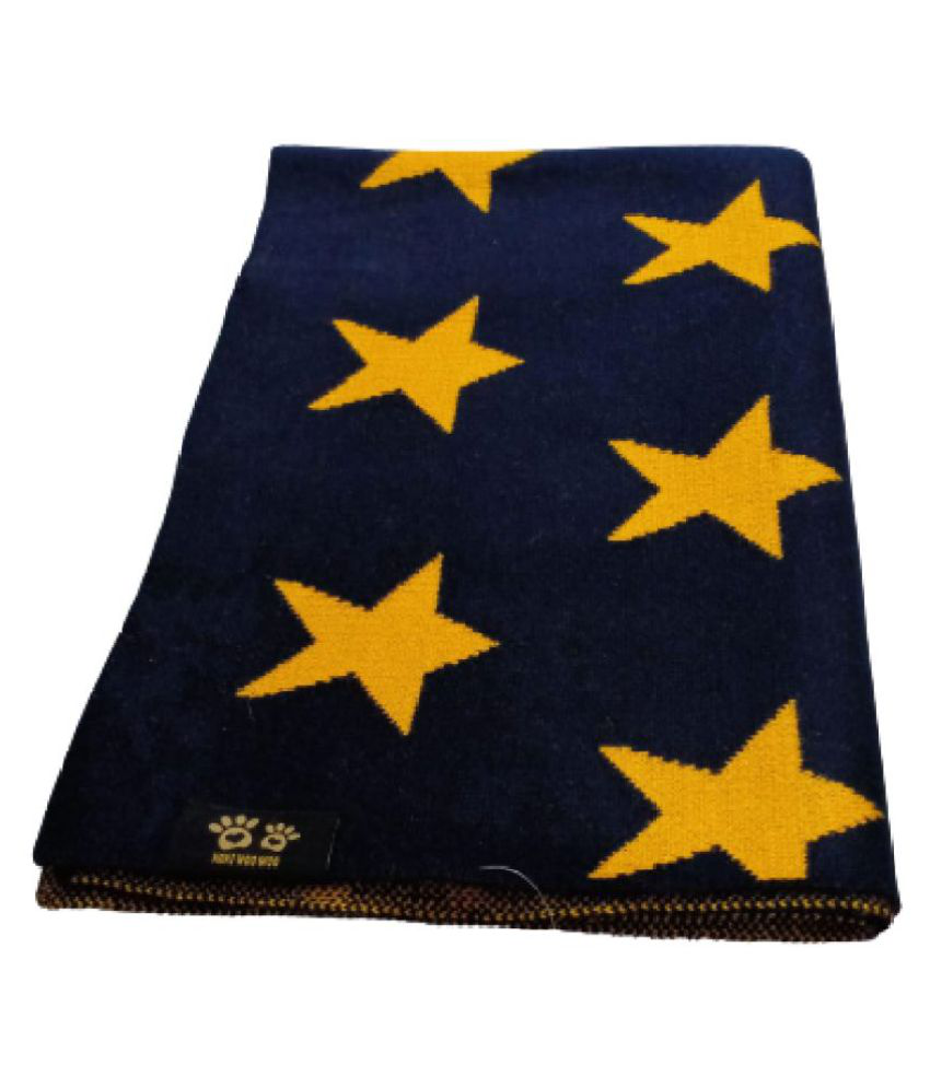 KOKIWOOWOO Soft and Cozy Dog Woolen Blanket Navy Blue with Yellow Star