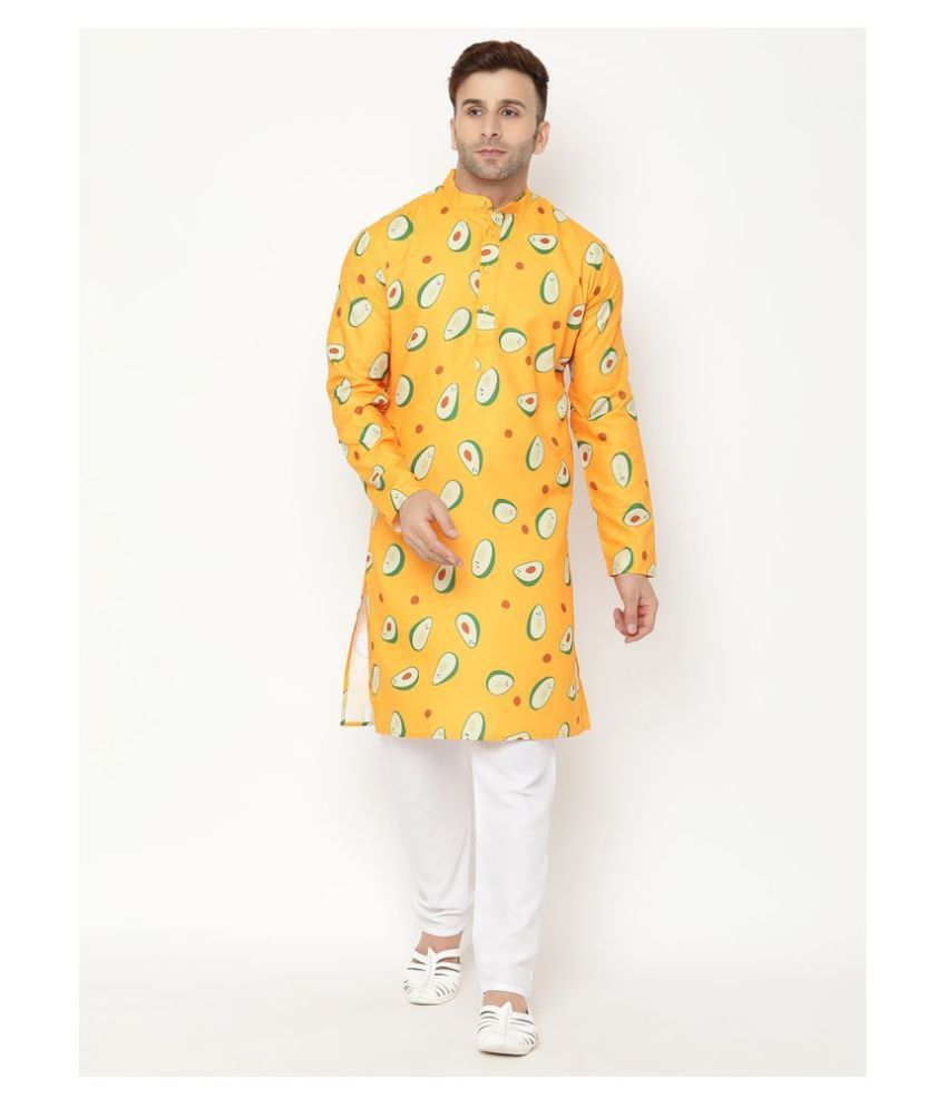     			Hangup Yellow Silk Blend Kurta Pyjama Set