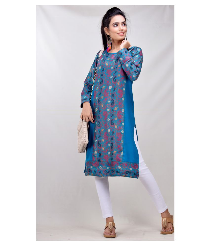     			CLYMAA Green Jacquard Straight Kurti