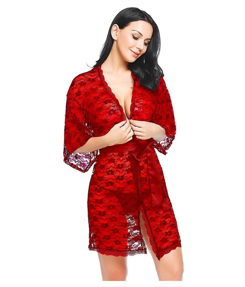     			CELOSIA Lace Robes - Red Single