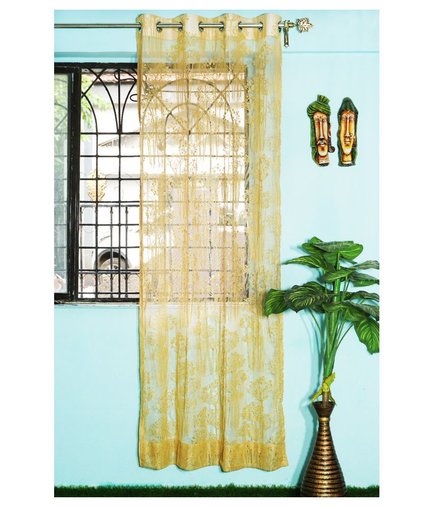 parda online Single Window Transparent Eyelet Polyester Gold Curtains ( 152 x 121 cm )
